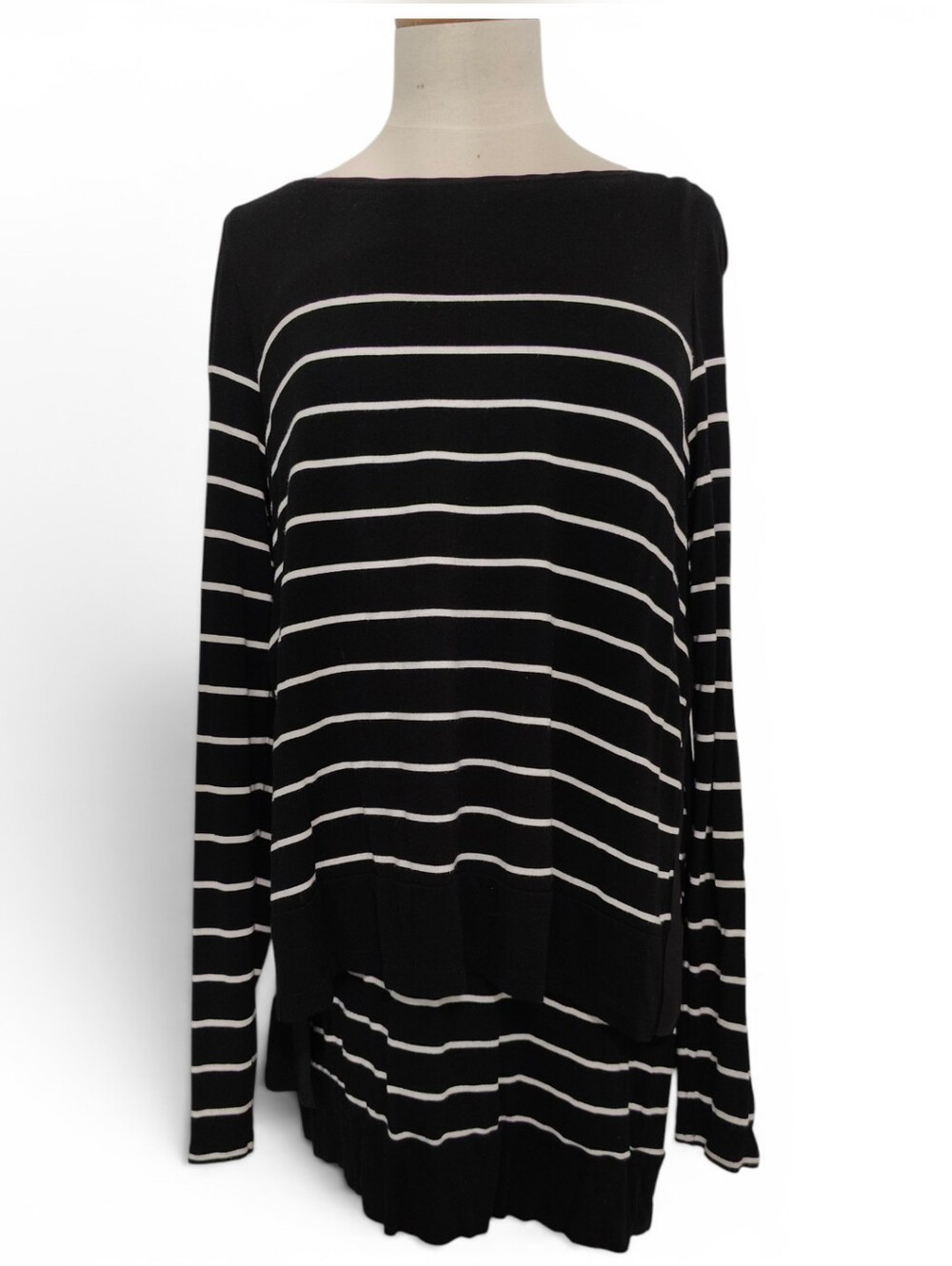 White House Black Market Striped Dress L Large Layered Minimalist Modest Top B&W